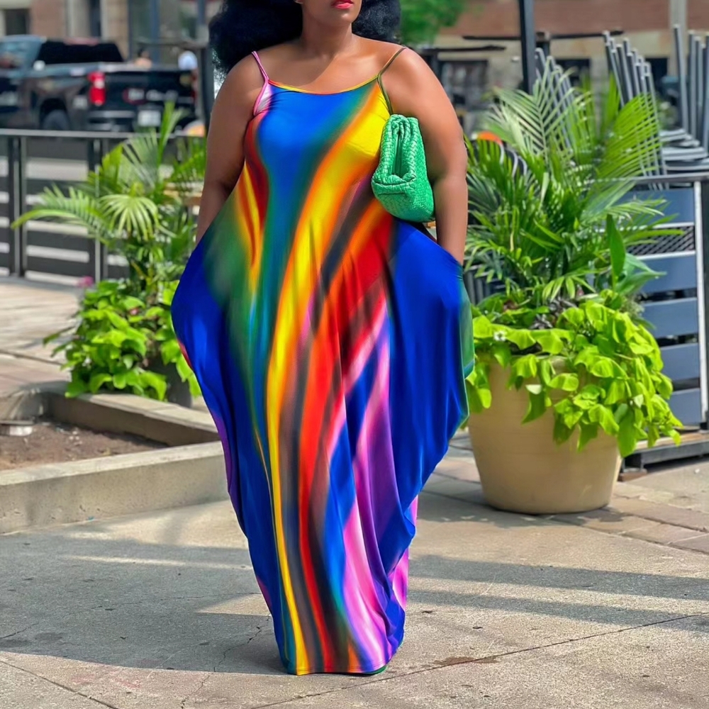 Vibrant Blue Multicolor Maxi Dress